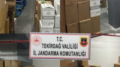 Tekirdağ’ın Çerkezköy ilçesinde gerçekleştirilen jandarma operasyonunda, büyük miktarda kaçak makaron